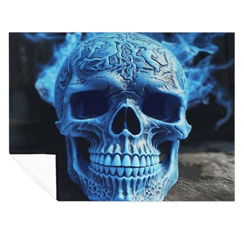 Couverture micro polaire tête de mort bleue 178x203cm grande taille - 7