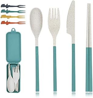 Travel Cutlery Set with Case, Detachable & Portable Flatware Reusable Plastic Spoon Forks Knife Chopsticks Pocket Sized Camping Utensil Set | Perfect Match for Daily Use or Outdoor Dining-Green