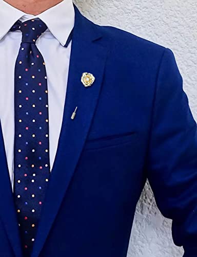 Image of Crystal Alloy Rose Flower Lapel Pins Button Pin Groom Boutonniere for Wedding Floral Brooch Pin Set for Women Men