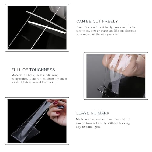 Image of Solitude Pack of 1 Double-Sided Heavy Duty Transparent Tape, Removable & Reusable Mounting Tape for Walls, Kitchen, Office, DIY 2mm x 3m Roll