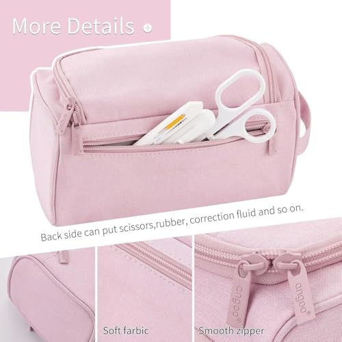 Image of Invite Enterprise Large Capacity Pencil Case High Large Storage Pouch Marker Pen Case Travel Simple Stationery Bag School College Office Organizer for Teens Girls Adults Student (Pink)