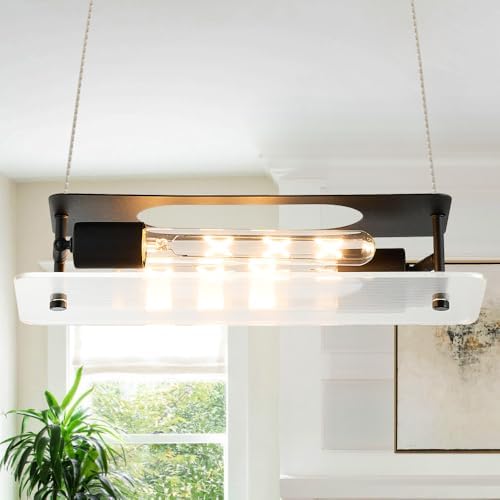 Black Pendant Light Linear Kitchen Island Light Adjustable Height Modern Glass Hanging PendantLlight Fixtures for Dining Room Foyer Cafe Kitchen Sink
