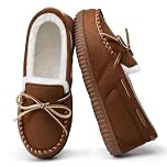 MIXIN Womens Moccasin House Slippers Memory Foam Fuzzy Slipper for Women Comfy House Shoes Indoor Outdoor Brown 6