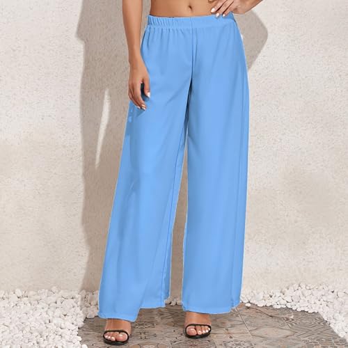 Light-Blue Palazzo Pants for Women, Soft Womens Wide Leg Baggy Pants, Comfy Lounge Pants for Women3