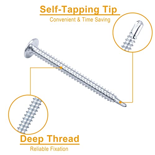 Kurui Self Tapping Screws For Metal Assortment Kit, 350Pcs #8 Galvanized Phillips Sheet Metal Screws, Carbon Steel Truss Head Self Drilling Screws For Metal In 5 Sizes (1/2, 3/4, 1-1/4, 1In, 2In) #TOP2