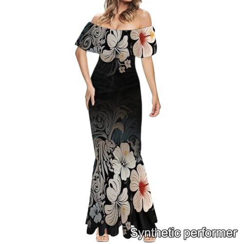 Image of Polynesian Dresses for Women Off Shoulder Maxi Dress Puletasi Samoan Dresses S-7XL
