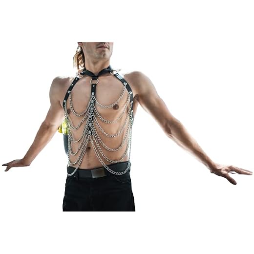 Leather men's chest harness with chains, erotic bra harness with chains on the chest, bdsm gay cosplay game harness