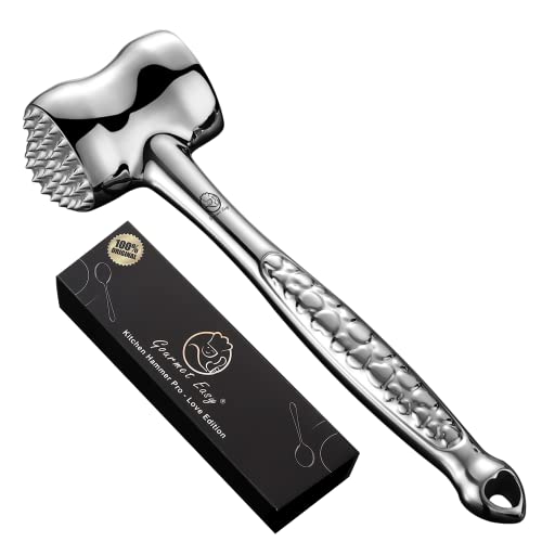 Martillo carne de acero inoxidable apto para el lavavajillas - Diseño de Corazón Ablandador de carne de doble cara ideal para chuletas, chuletas, filetes