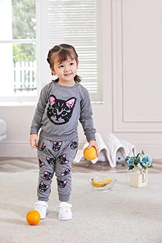 Puseky Toddler Kids Girls Cute Cat Sweatshirt Tops & Pants Tracksuit Outfits Set (2T-3T, Grey) #TOP5