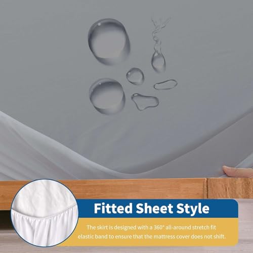 Image of Waterproof Soft Non-Woven Mattress Protector 72 x 84 Inch, Breathable Elastic Fitted Mattress Cover for 8 to 12 Inch Deep Mattress, Grey
