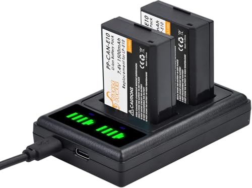 LP-E10 - Batería con cargador para Canon EOS 2000D 4000D 3000D 1500D 1300D 1200D 1100D, Rebel T7 T3 T5 T6, Kiss X50 X70 X80 X90