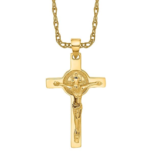 IceCarats 14K Solid Yellow Gold Lord Jesus Christ Crucifix Holy Cross Saint Benedict Medal Necklace Religious Chain Pendant Charm2
