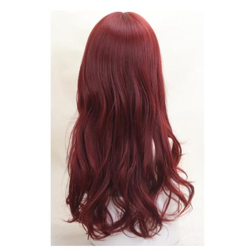 Perruque rouge avec frange pour fête et usage quotidien cheveux longs 60cm - 4