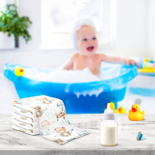 Image of vvfelixl Cute Bear Pilot Baby Burp Cloths Baby Muslin Washcloths for Boys Girls Cotton Babys Face Towel for Newborn Infants Soft and Absorbent 11.8 X 11.8 in, 5 Pack