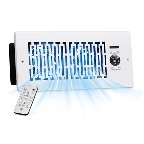 MOTCTQVD Smart Register Booster Fan Fits 4 x 10 Register Holes 10-Speed Quiet Vent Fan Booster Smart Thermostat Control for Improves Heating and Cooling with Remote for Floor or Wall Vents