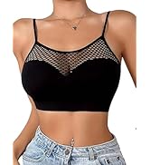 RoseSeek Women's Sheer Mesh Hollow Out Bralettes Backless Wireless Bra Sleeveless Cropped Push Up...