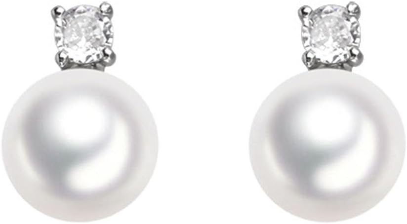 Silver Pearl Stud Earrings for Women Dainty White Round Pearl Post Trendy Cubic Zirconia Stud Drop Earrings Bridal Wedding Earring Jewelry Gifts