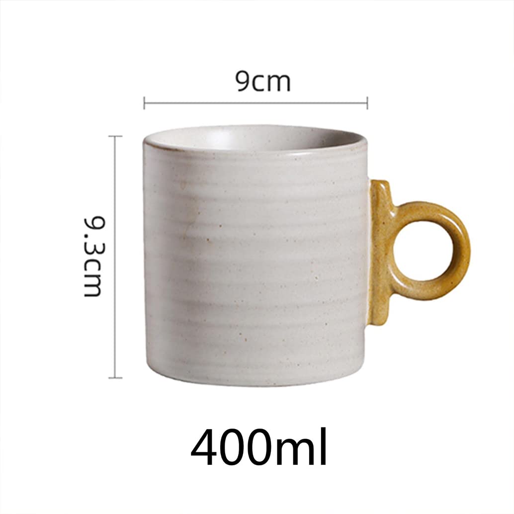 Duże ceramiczne kubki do kawy, ręcznie robiony kubek ceramiczny, japońskie retro kamionkowe kubki do herbaty z uchwytem do biura i domu, można myć w zmywarce i używać w kuchence mikrofalowej, biały 1-400 ml