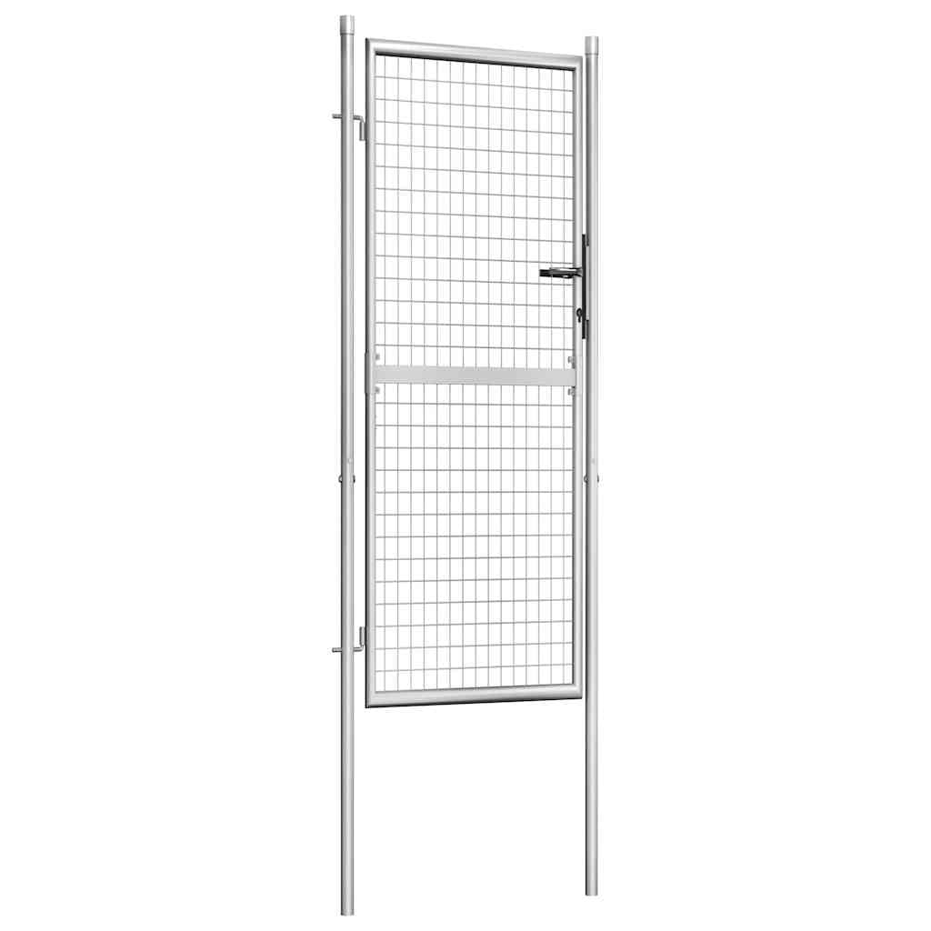 vidaXL Puerta de Jardín Acero Galvanizado Plateado 105x250cm Cercado Entrada Práctica Bricolaje Bisagras Resistentes Diseño Clásico Estable Duradera