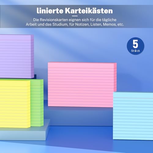 Karteikarten A6(10.16CM x 15.24CM) Liniert, 200 Stück Farbige Karteikarten Vokabelkarten, Lernkarten Beschriftbar Liniert Verdickter Karteikarte, Rezepte Vokabeln Flash Cards für Büro Schule Haus