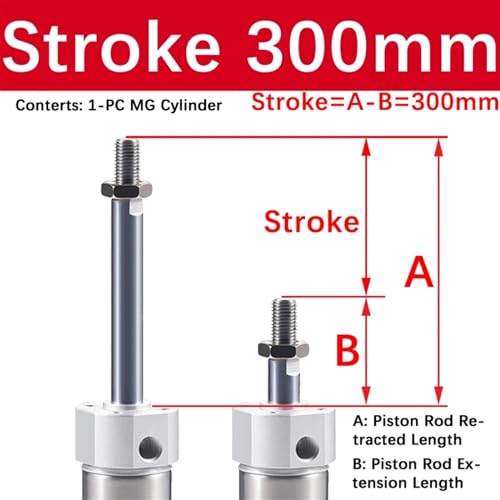 Mini vérin pneumatique MG20 course 300mm en acier inoxydable
