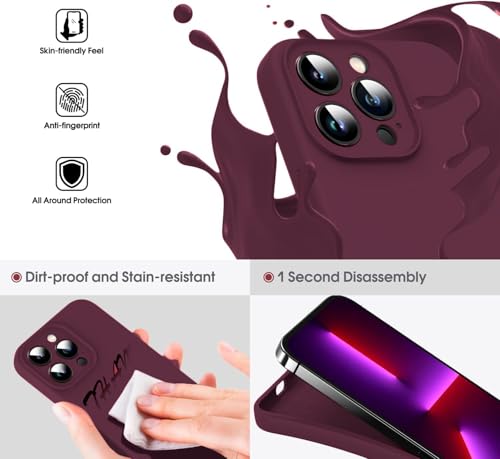 Image of DIZORO Square Candy Case Compatible for iPhone 13 Pro Max Shockproof Slim Back Cover Liquid Silicone Case with Camera Protection (Wine Red)