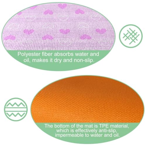 Alfombrillas de cocina lavables VAPOKF antideslizantes con diseño de corazones rosas 6