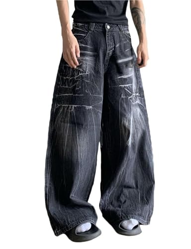 Y2K Streetwear Denim Pants for Men Baggy Wide Leg Loose Fit Hip Hop Style Skater Jeans
