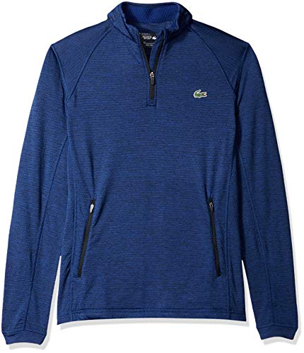 Lacoste Men's Long Sleeve Quarter Zip Waffle Golf Sweatshirt, LOKKA Chine/Black, Medium