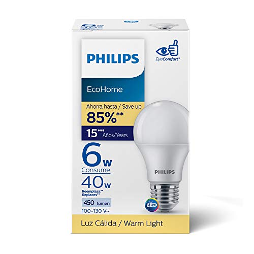 La Mejor Recopilación de Foco que puedes comprar esta semana. 47 Philips LED EcoHome LED 6W 3000K luz calida