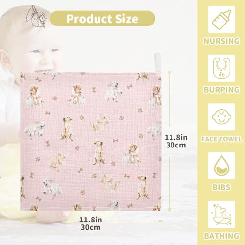 Image of vvfelixl Baby Cotton Washcloths Golden Retriever Infants Bath Towel for Unisex Face Towels for Newborn, Natural Baby Wipes Delicate Skin, 11.8 X 11.8 inch, one sizex3