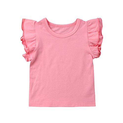 waterluo Toddler Baby Girls Tees Basic Plain Ruffle T-Shirt Cotton Tops Short Sleeve Blouse Casual Clothes Outfits (Pink, 2-3 Years)