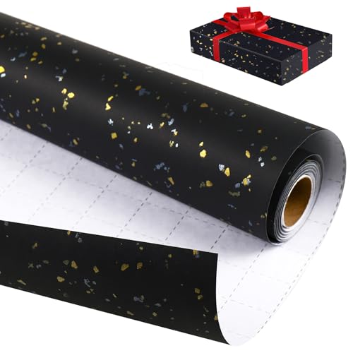 Fentar Schwarz Geschenkpapier Weihnachten 43 cm x 10 m Goldfolie Kraftpapier Rolle Recycelt Luxus Matt Geschenkpapier für Geburtstag Weihnachtsfeier Hochzeit