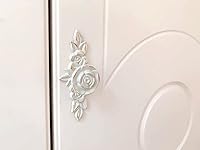 Vista 5 de 4 Pcs Euro Rose Cabinet Knobs with Backplate, 102mm Vintage Zinc Alloy Flower Drawer Pull Handles for Dresser Vanity Nightstand Cupboard