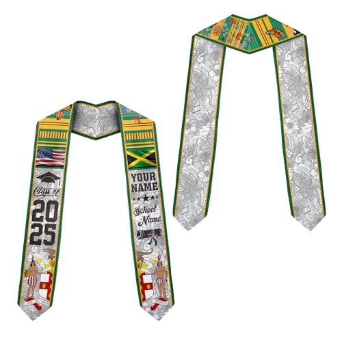 MonkeyVan Personalized Jamaican Graduation Sash 2025, Jamaica Flag Graduation Stole Sash Class Of 2025, Jamaican Stole Jmc 12