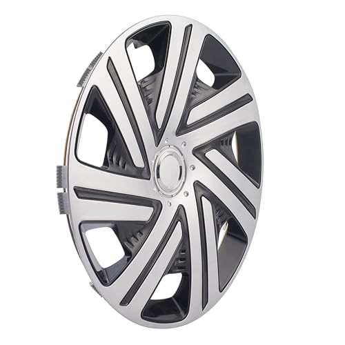Image of Black with Silver Hubcap Wheel Cover Replacement Kit 15 inch Hub Caps Wheel Rim Cover Car Exterior Accessories Pack of 4, 15 Inches