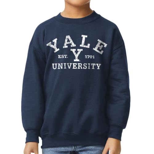 Barnesmith Yale University Bulldogs Unisex Youth Crewneck Sweatshirt, Vintage, Navy, Medium