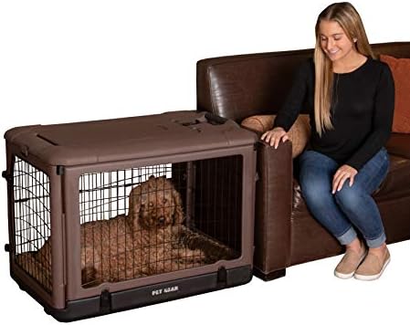 Pet Gear “The Other Door” 4 Door Steel Crate with Plush Bed + Travel Bag for Cats/Dogs, Sets up in Seconds No Tools Required, Built-in Handle/Wheels, Chocolate, 36-inch, (Model: PG5936BCH)