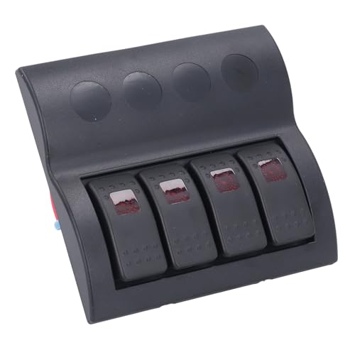 4 Gang Switch Panel with Overload Protector for Boat Ship RV DC12V 24V, IP65 Pre Wired ON Off Switch Panel