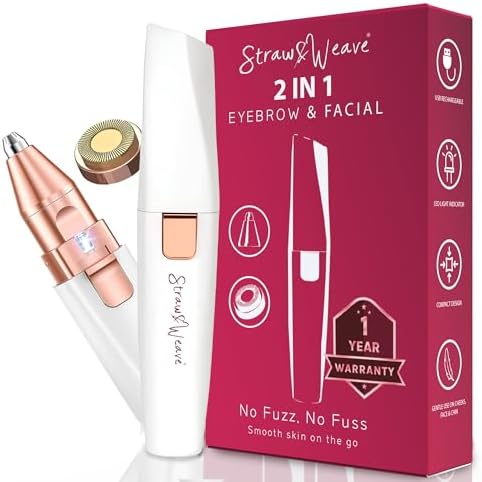 STRAW&WEAVE Facial Hair Removal Machine|Eyebrow Trimmer & Epilator|Trimmer For Women Private Part|2 In 1 Trimmer 400 mAh Battery 1 Year Warranty|Painless Hair Removal Machine|Nose Hairs Remover,White