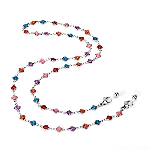 Image of Eyeglass Chain Silver Stainless Steel Handmade Necklace for Reading Glasses Sunglass Beaded Chains for Men Women