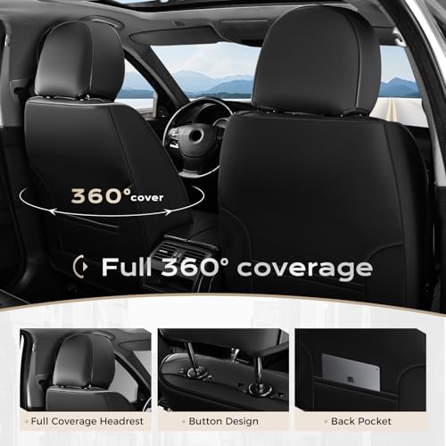 Image of Coverado Seat Covers, Car Seat Covers Front Seats, Leather Seat Covers for Cars, Car Seat Protector Waterproof, Black Car Seat Cushion, Front Carseat Cover Universal Fit for Most Cars Lightblue