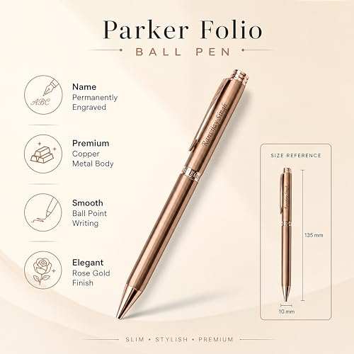 Image of SAVRI Personalized Parker Folio Antimicrobial Clon Copper Ball Pen with Name engraved on it. Best Gifting choice for Men and Women | Teachers | Weddings | Corporate | Employee.
