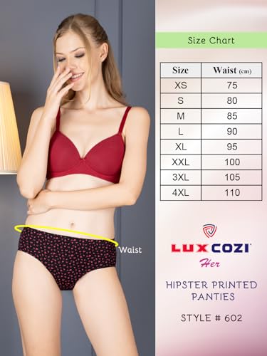 Image of Lux Cozi for her Inner Elastic 100% Cotton Hipster Panty Set for Women | Women Innerwear |Hipster Panties for Women | Colors & Prints May Vary |Pack of 4