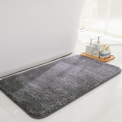 Image of Flooring India Co Newman Rectangular Bath Mat 2500 GSM Super Soft Microfiber Anti Skid Slip Water Absorbent Bathroom Mats for Bedroom, Home, Door (45x75 cm, Silver)
