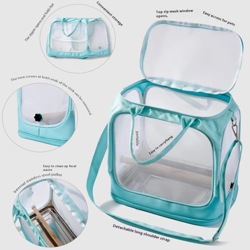 Image of Parrot go Out Portable Bird Bag Oxford Cloth Clear pet cage Foldable pet Go Out Bird Bag (Green)