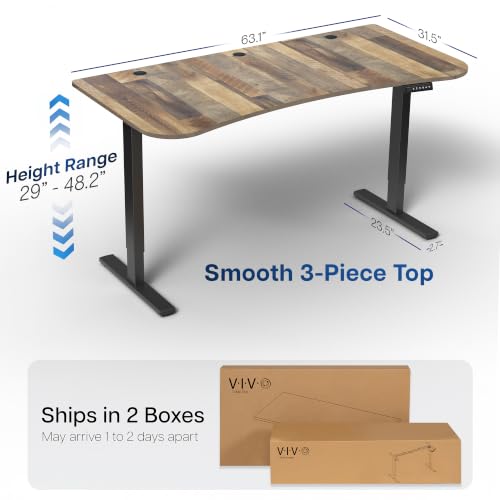 Image of VIVO Reclaimed Wood 63 x 32 in Standing Desk, DESK-KIT-1B1P | Electric, Holds 220 lbs, Sit Stand Up, Height Adjustable, Home Office, Memory Presets, 1B Series, Black Frame