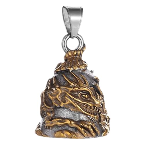 バイカーガーディアンベル - メタルドラゴンチャーム、ノベルティベルキーチェーン| 2.13x1.26インチビンテージオートバイスピリットベル、カスタムペンダントライドの装飾、ライダーとの旅行保護