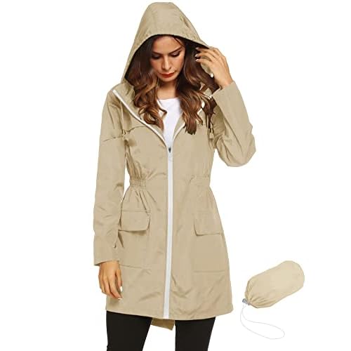 Lomon Women Waterproof Lightweight Rain Jacket Active Outdoor Hooded Raincoat XX-Large Khaki