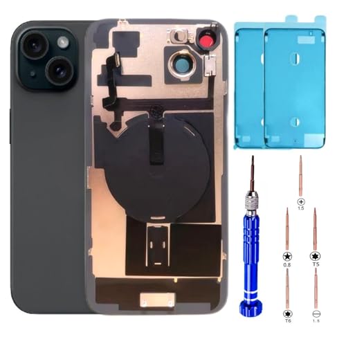 15 Plus Back Glass Replacement Kit with Plate & Flex Cable and All Parts, Black, 6.7 Inch for iPhone 15Plus Back Cover Glass, with Repair Tools (Black)